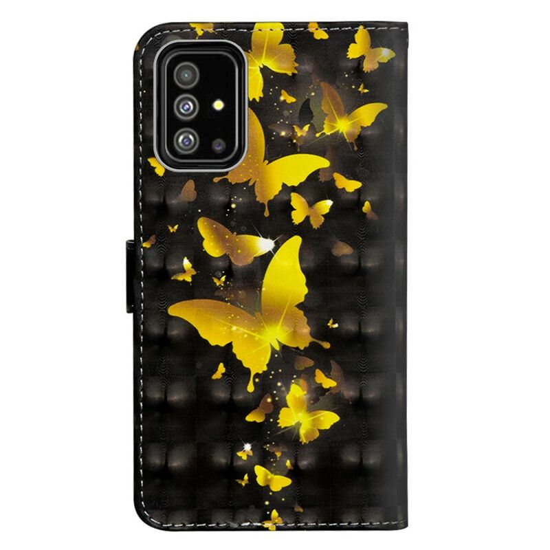 Kožené Puzdro Samsung Galaxy A51 Žlté Motýle