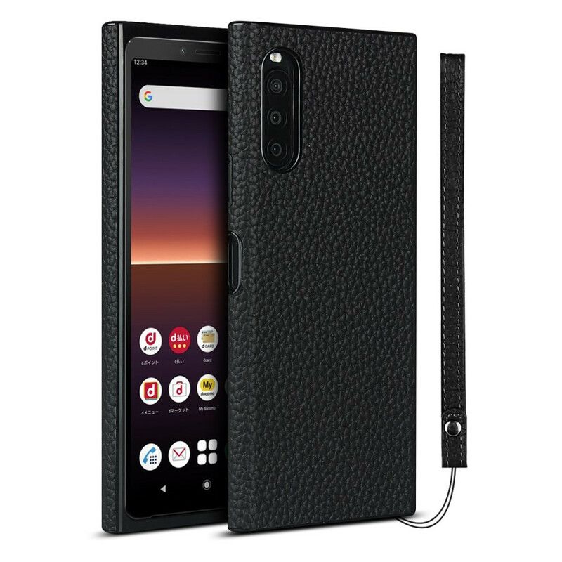 Kryt Sony Xperia 10 II Originálna Koža Litchi S Remienkom